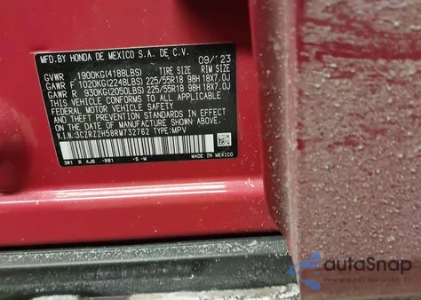 2024 Honda Hr-V Awd Sport/Awd Sport W/O Bsi из США, поврежденный, VIN 3CZRZ2H58RM732762